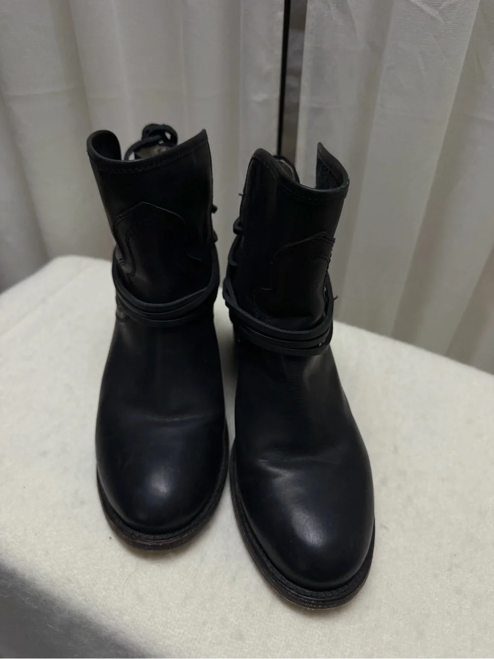 Freebird by Steven Black Leather Ankle Boots with Wrap Tie